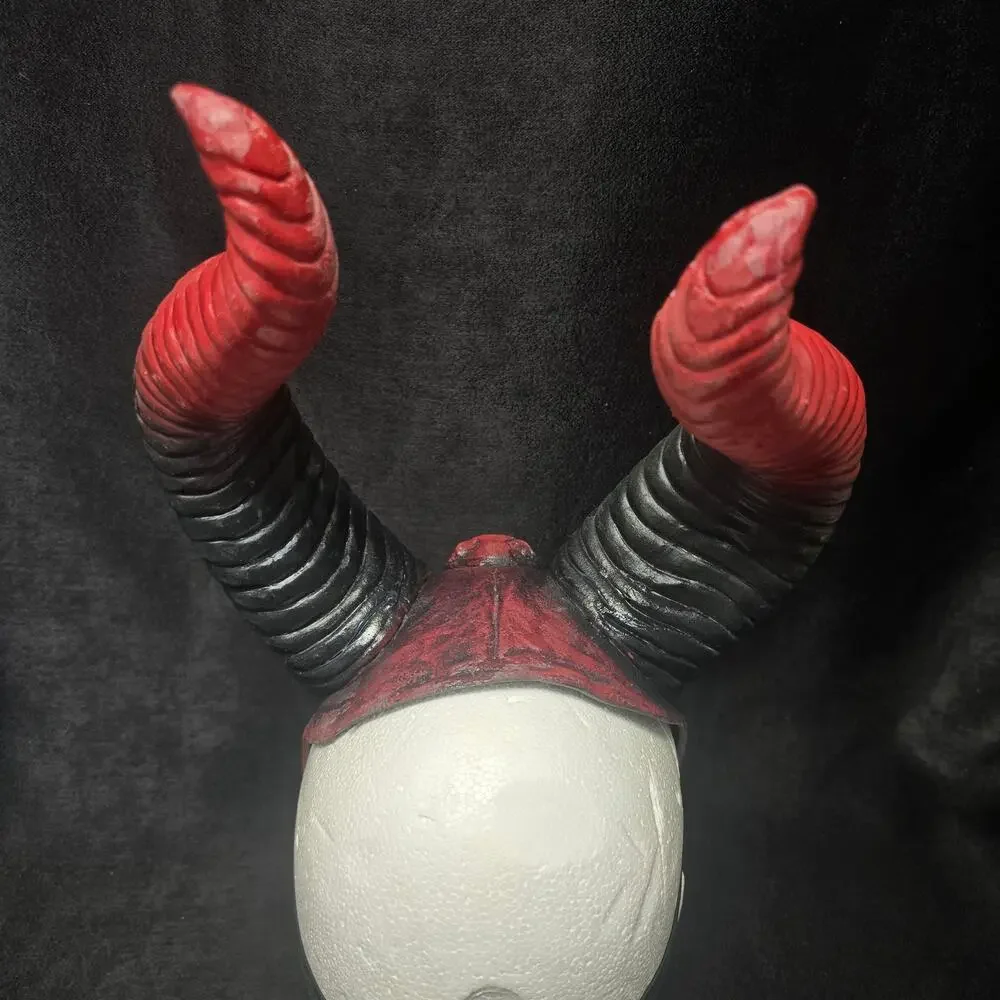 Devil Horn Half Mask Mythical Latex Face Horror Halloween Cosplay
